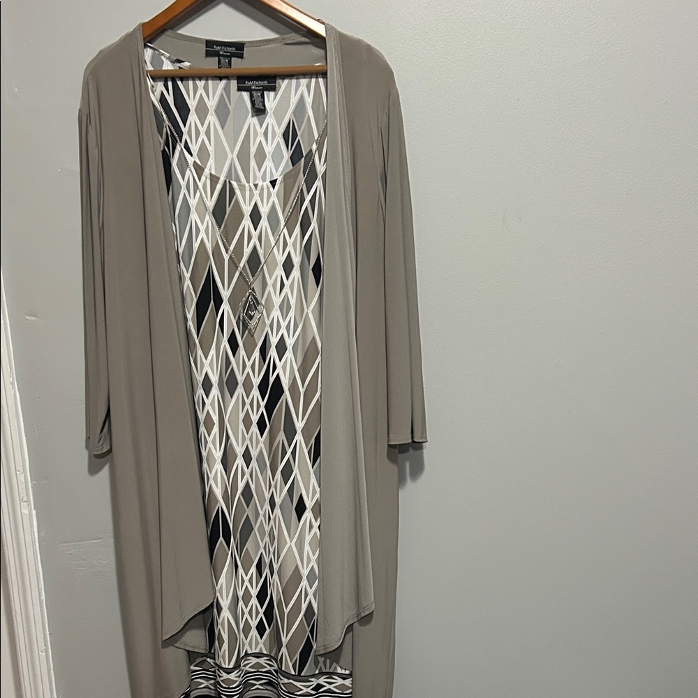 R&M Richards Taupe and Black Geometric Dress